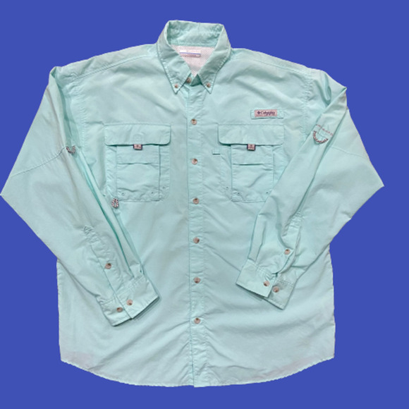 Columbia PFG Teal Green Fishing Outdoor Button Down Shirt Men's Size M - Picture 1 of 8